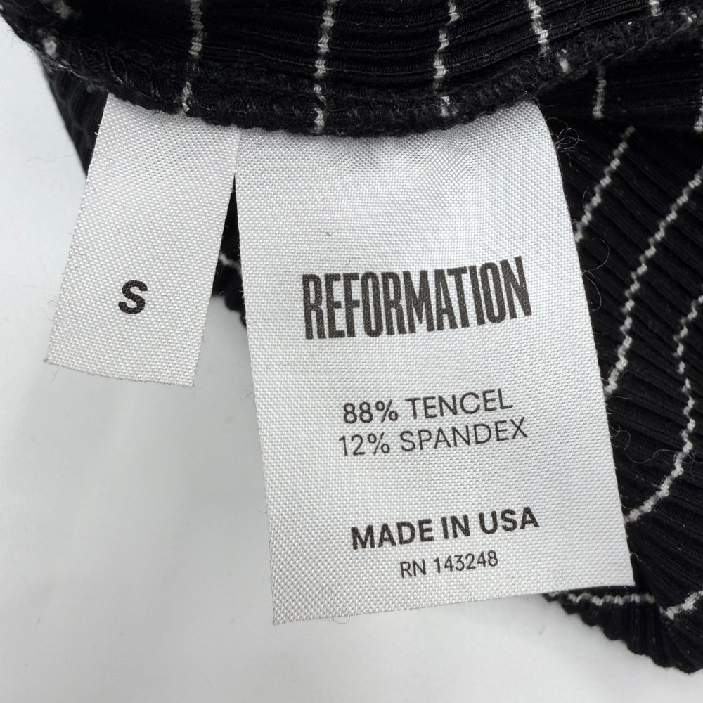 Reformation Bobbie Ribbed Knit‎ Sleeveless Mock Neck Dress in Black Stripe Small - Picture 9 of 10